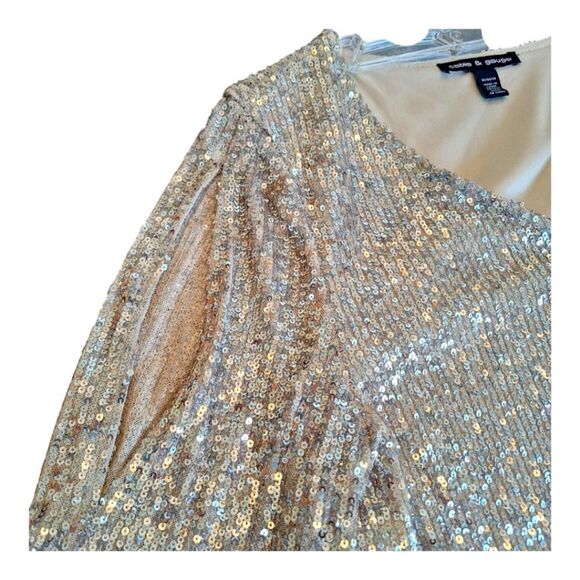 BLING Cable and Gauge M Glitzy Glam Party Top Sequins Split Bell Sleeves Holiday - Picture 15 of 16
